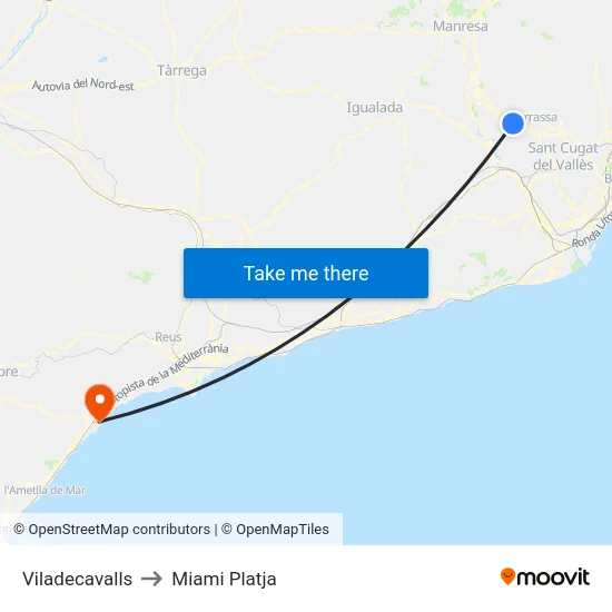 Viladecavalls to Miami Platja map