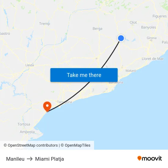 Manlleu to Miami Platja map