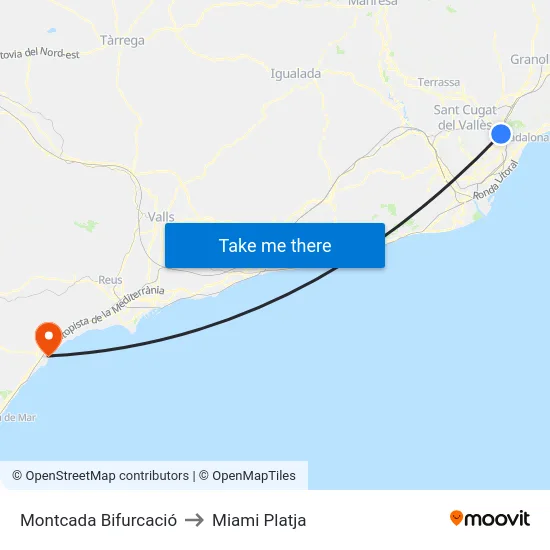 Montcada Bifurcació to Miami Platja map