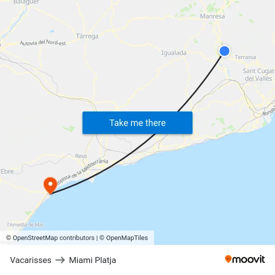 Vacarisses to Miami Platja map