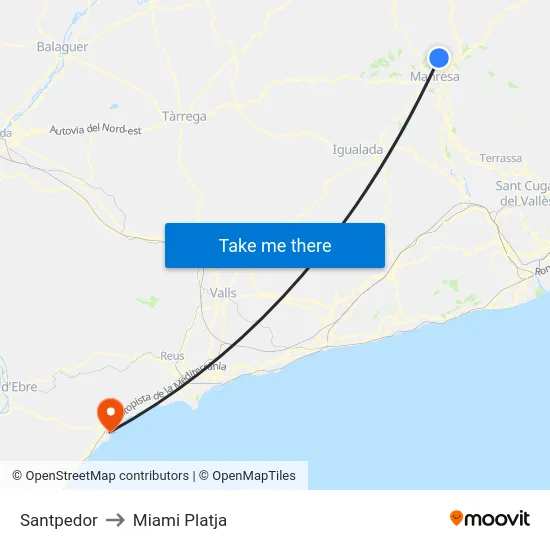 Santpedor to Miami Platja map