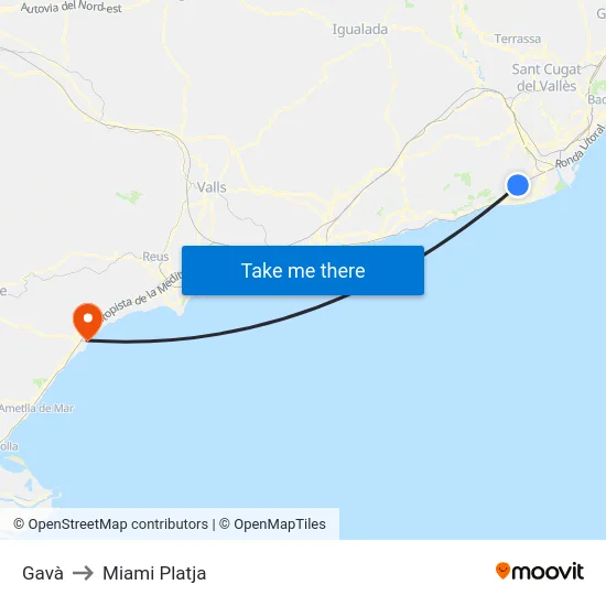 Gavà to Miami Platja map