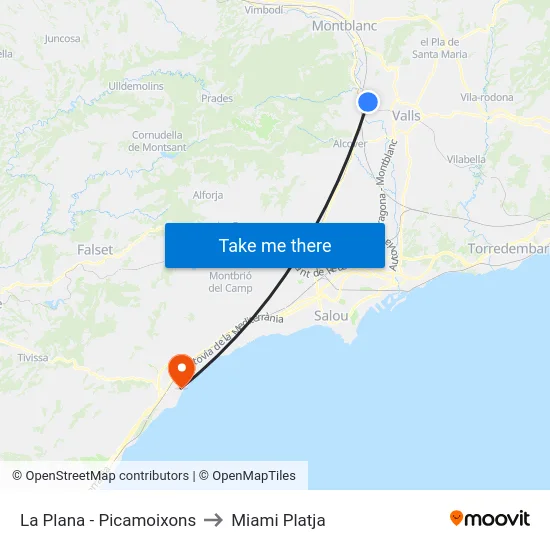 La Plana - Picamoixons to Miami Platja map