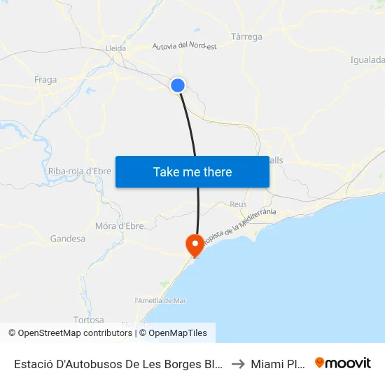 Estació D'Autobusos De Les Borges Blanques to Miami Platja map
