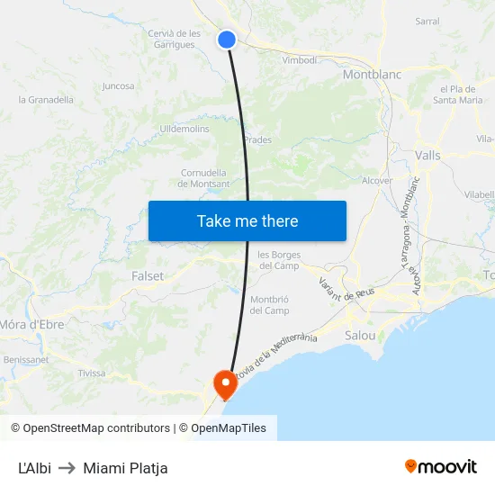 L'Albi to Miami Platja map