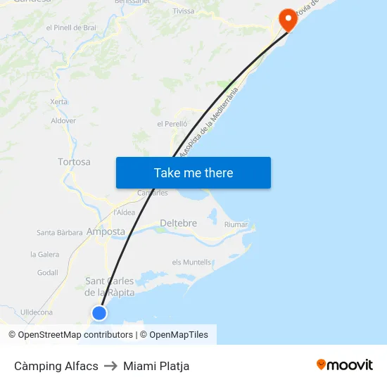 Càmping Alfacs to Miami Platja map