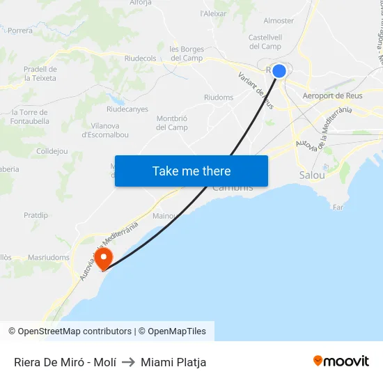 Riera De Miró - Molí to Miami Platja map