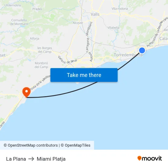 La Plana to Miami Platja map