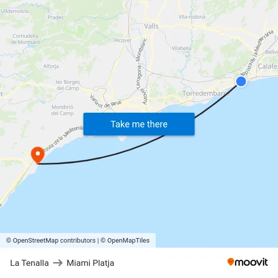 La Tenalla to Miami Platja map