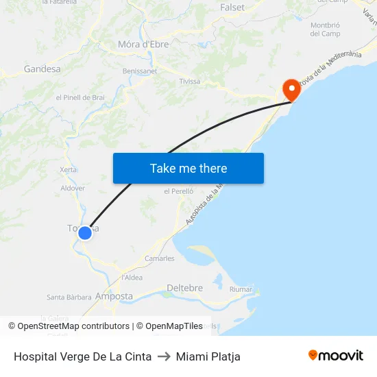Hospital Verge De La Cinta to Miami Platja map