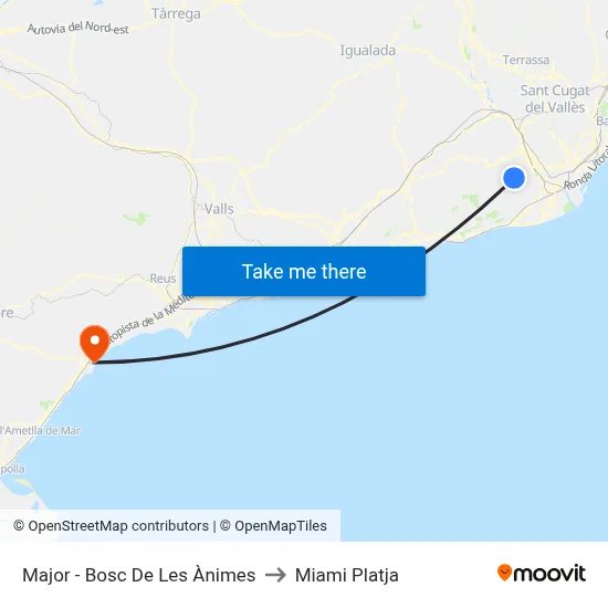 Major - Bosc De Les Ànimes to Miami Platja map