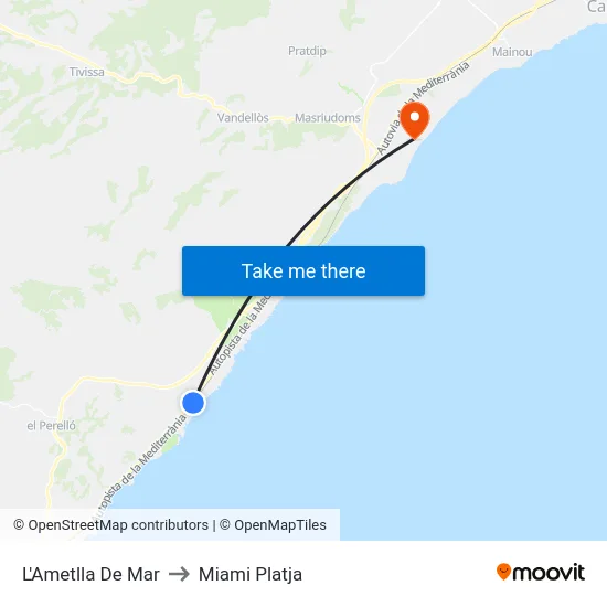 L'Ametlla De Mar to Miami Platja map