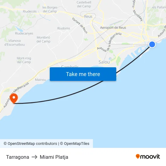 Tarragona to Miami Platja map
