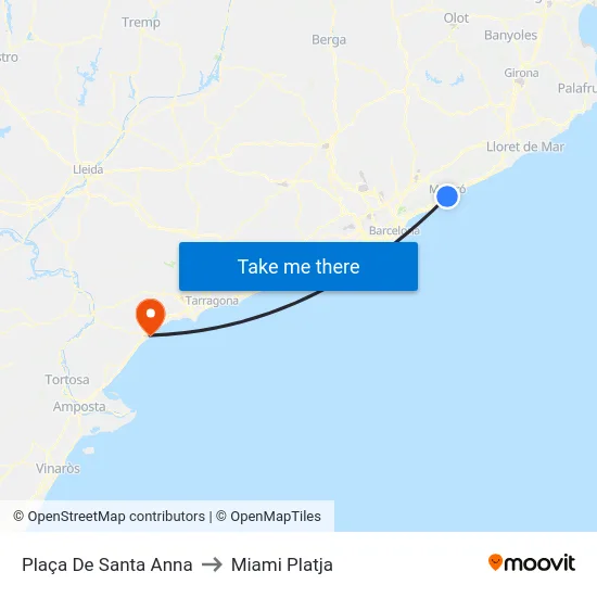 Plaça De Santa Anna to Miami Platja map