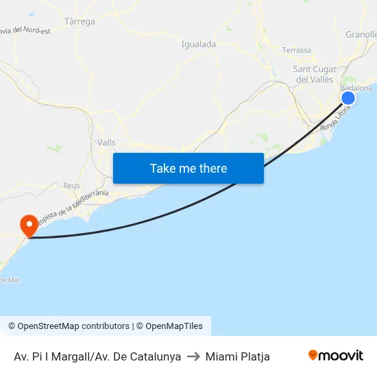 Av. Pi I Margall/Av. De Catalunya to Miami Platja map