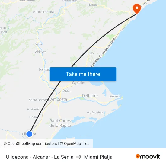 Ulldecona - Alcanar - La Sènia to Miami Platja map