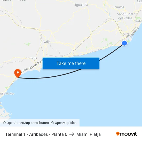 Terminal 1 - Arribades -  Planta 0 to Miami Platja map