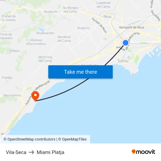 Vila-Seca to Miami Platja map