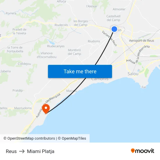Reus to Miami Platja map