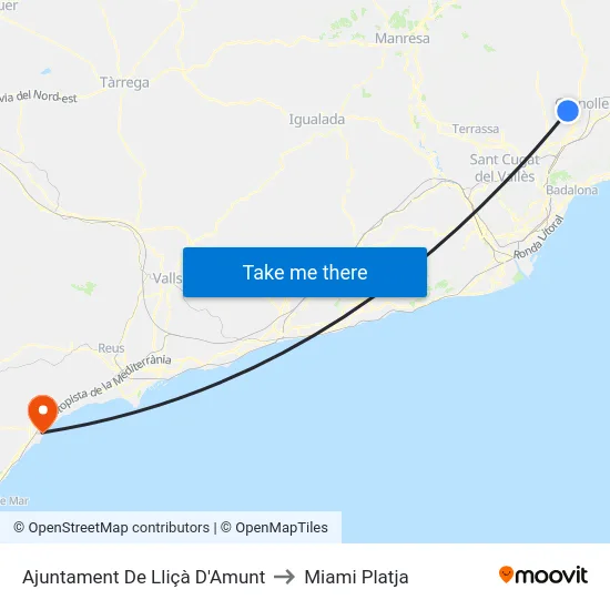 Ajuntament De Lliçà D'Amunt to Miami Platja map
