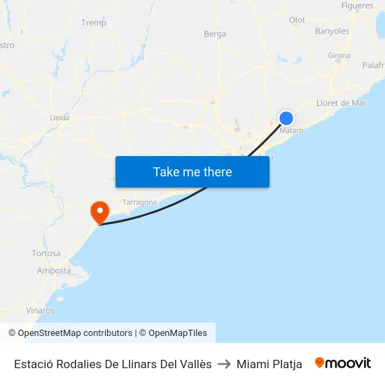 Estació Rodalies De Llinars Del Vallès to Miami Platja map