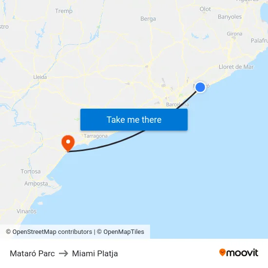 Mataró Parc to Miami Platja map