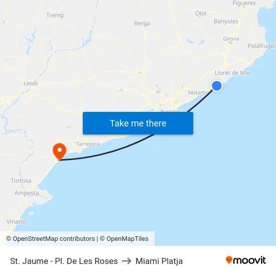 St. Jaume - Pl. De Les Roses to Miami Platja map