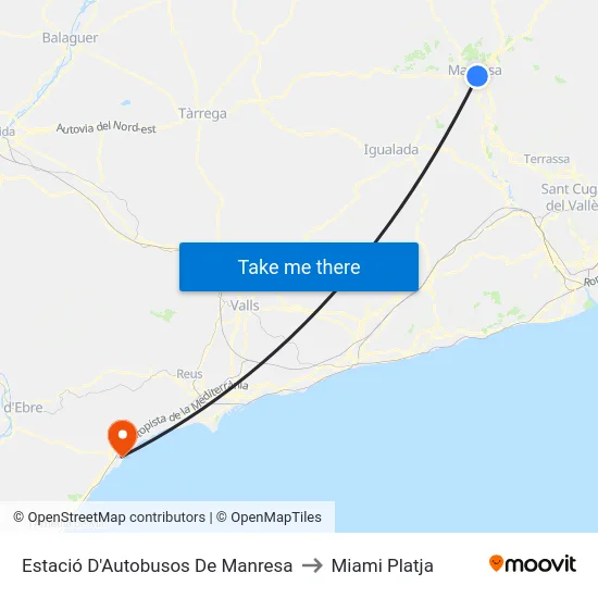 Estació D'Autobusos De Manresa to Miami Platja map