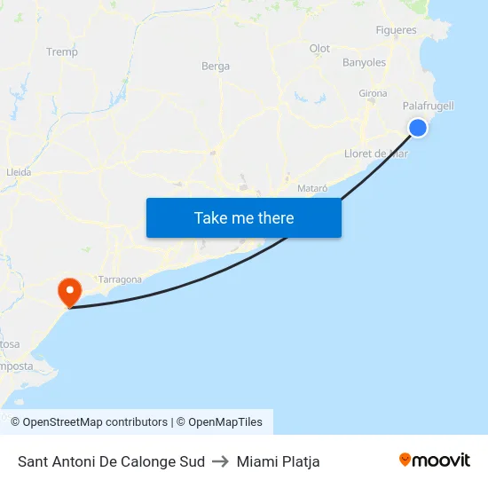 Sant Antoni De Calonge Sud to Miami Platja map