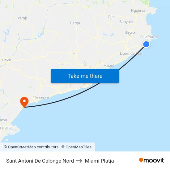Sant Antoni De Calonge Nord to Miami Platja map