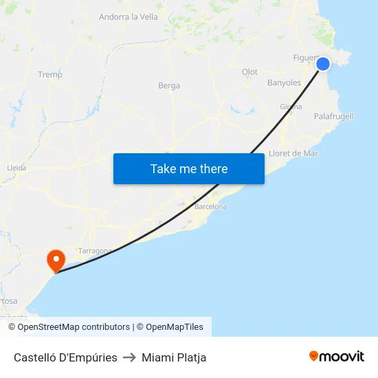 Castelló D'Empúries to Miami Platja map