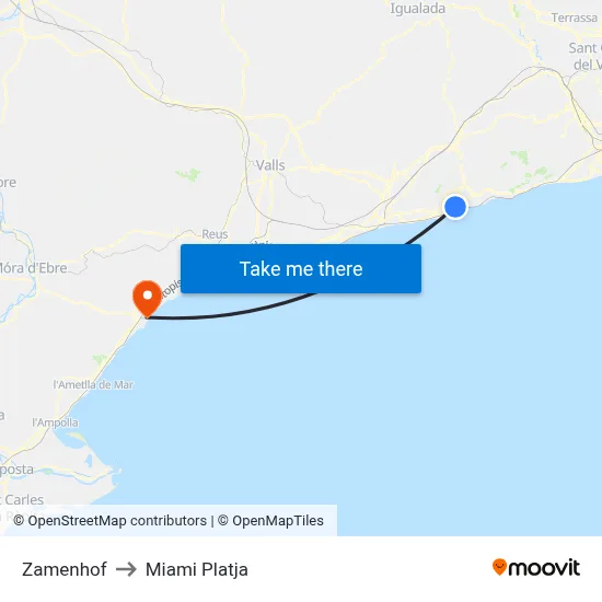 Zamenhof to Miami Platja map
