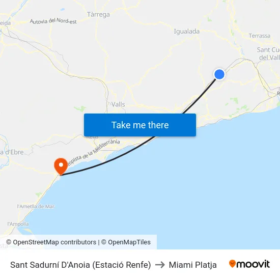Sant Sadurní D'Anoia (Estació Renfe) to Miami Platja map
