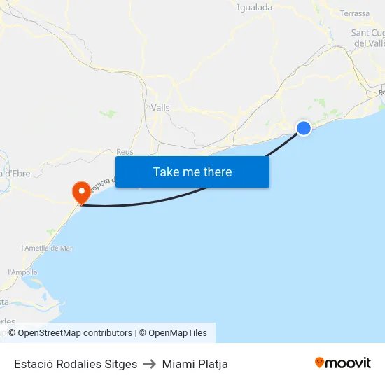 Estació Rodalies Sitges to Miami Platja map