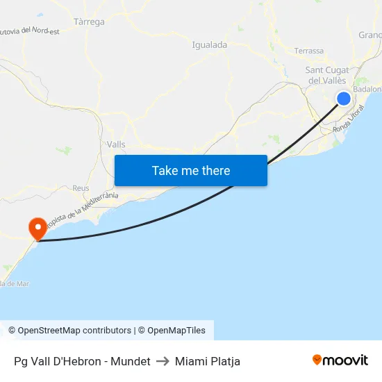 Pg Vall D'Hebron - Mundet to Miami Platja map