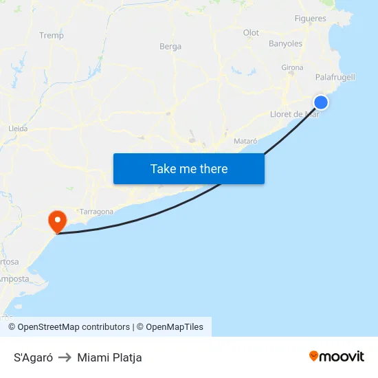 S'Agaró to Miami Platja map