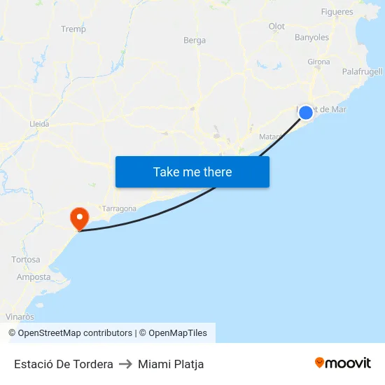 Estació De Tordera to Miami Platja map