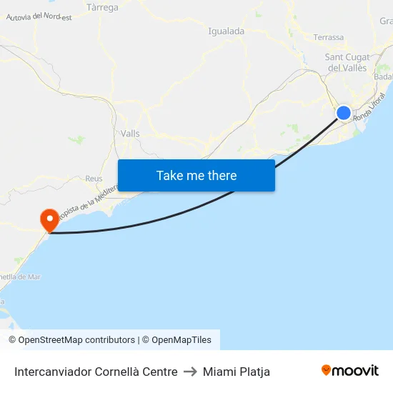 Intercanviador Cornellà Centre to Miami Platja map