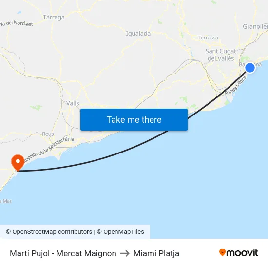 Martí Pujol - Mercat Maignon to Miami Platja map