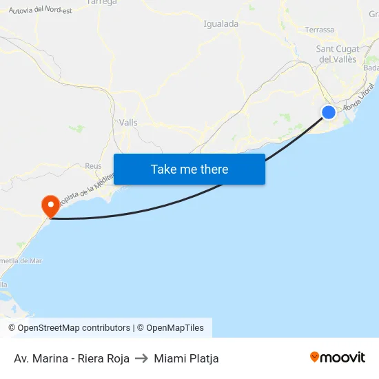 Av. Marina - Riera Roja to Miami Platja map