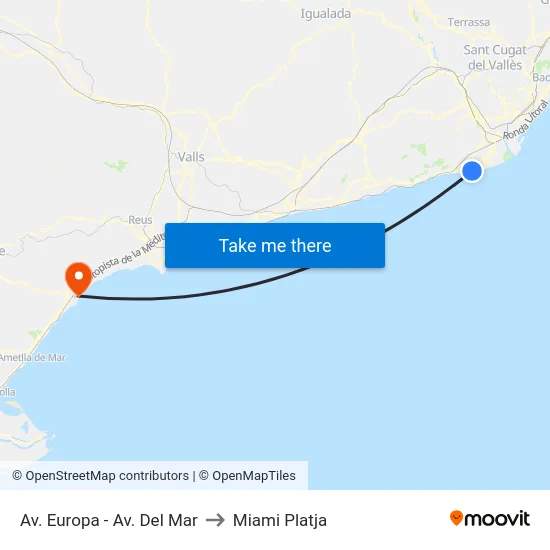 Av. Europa - Av. Del Mar to Miami Platja map