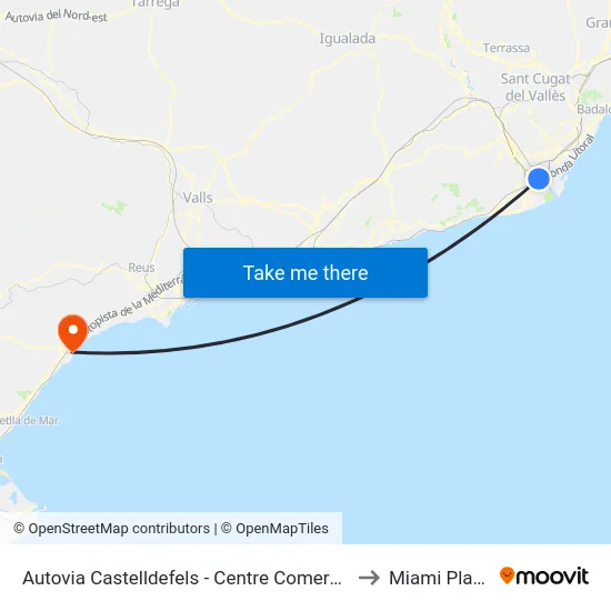 Autovia Castelldefels - Centre Comercial to Miami Platja map