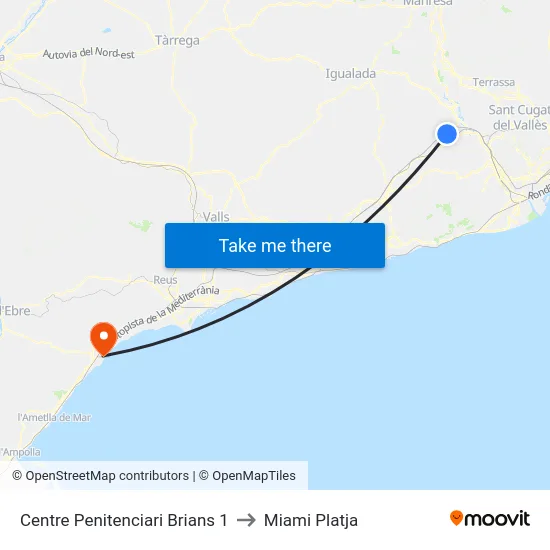 Centre Penitenciari Brians 1 to Miami Platja map