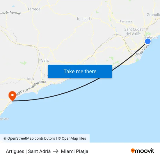 Artigues | Sant Adrià to Miami Platja map