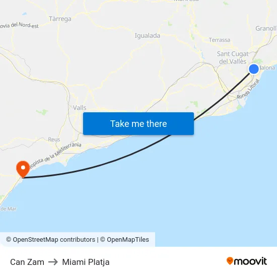 Can Zam to Miami Platja map
