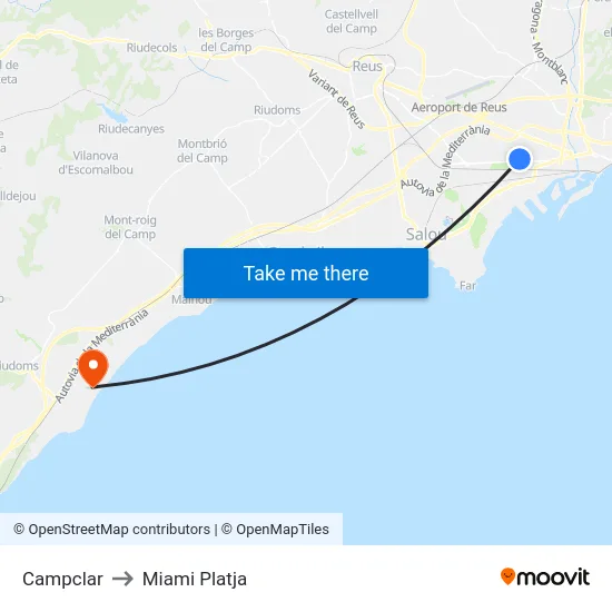 Campclar to Miami Platja map