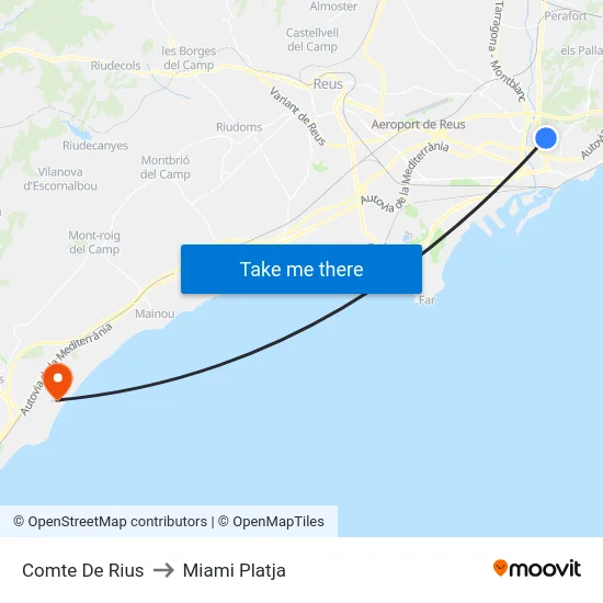 Comte De Rius to Miami Platja map