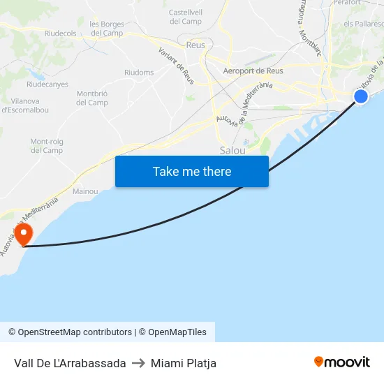Vall De L'Arrabassada to Miami Platja map