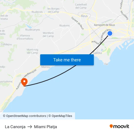 La Canonja to Miami Platja map