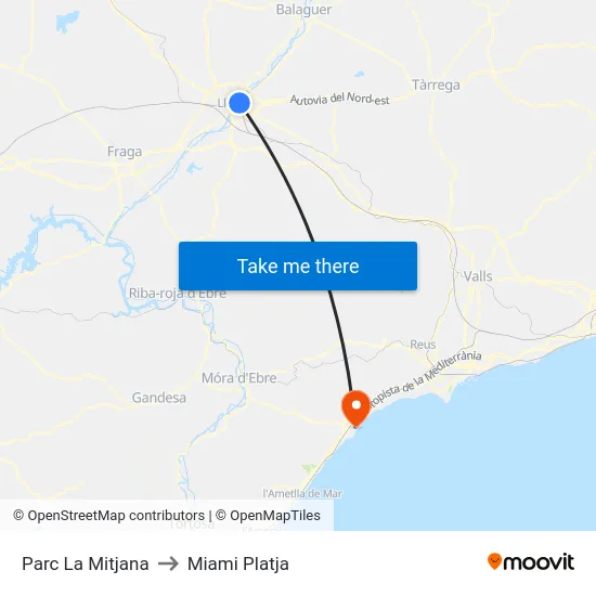 Parc La Mitjana to Miami Platja map